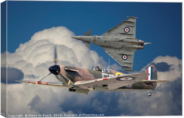 Spitfire and Typhoon Fly Past. Canvas Print by Steve de Roeck
