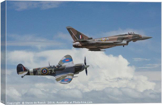 Old Friends; Spitfire & Eurofighter Typhoon Canvas Print by Steve de Roeck