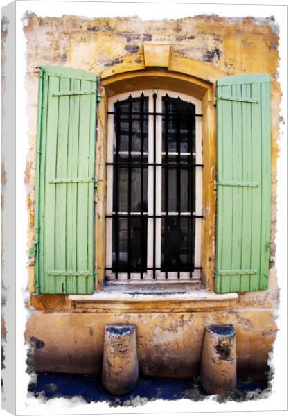 Shutters At A Window, Arles Canvas Print by Steve de Roeck