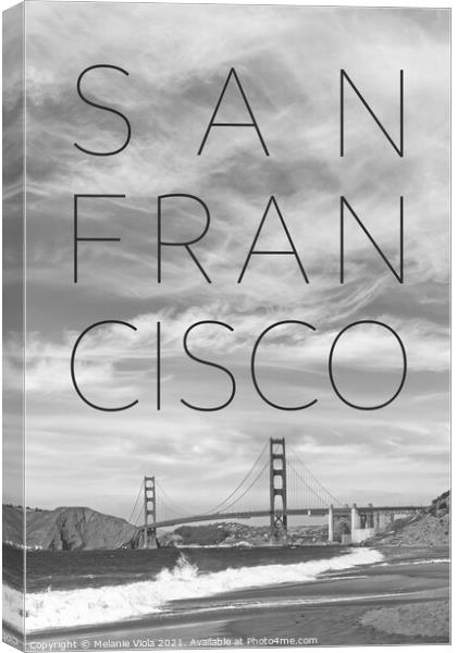 Golden Gate Bridge & Baker Beach | Text & Skyline Canvas Print by Melanie Viola