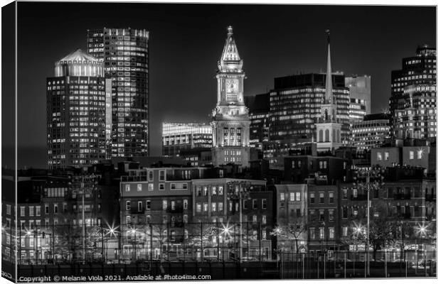 BOSTON Evening Skyline of North End & Financial District | Monochrome Canvas Print by Melanie Viola
