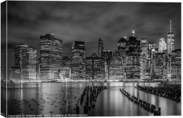 NEW YORK CITY Monochrome Night Impressions  Canvas Print by Melanie Viola