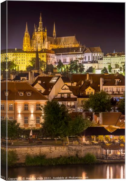 Prague Castle and St. Vitus Cathedral by night Canvas Print by Melanie Viola