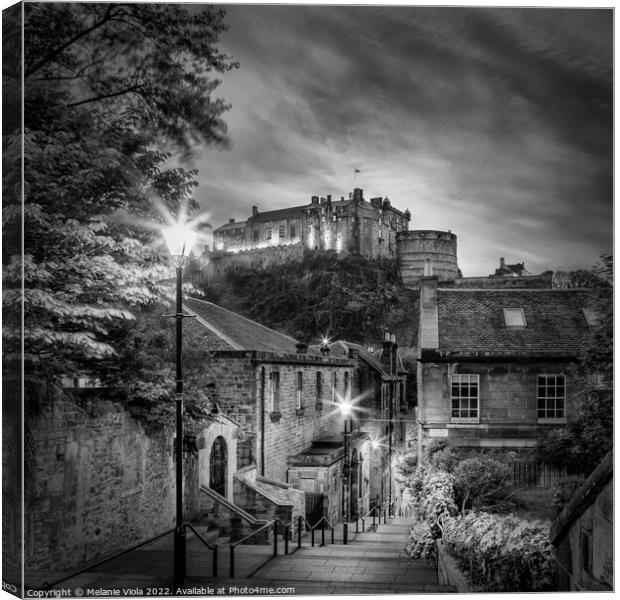 Edinburgh Castle nightscape - Monochrome Canvas Print by Melanie Viola