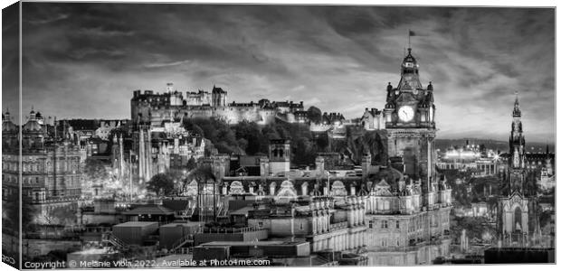 Evening impression from Edinburgh - panorama monochrome Canvas Print by Melanie Viola