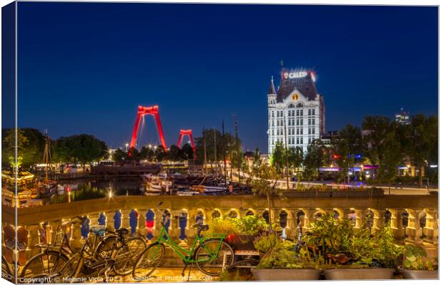 Oude Haven with Willemsbrug and Witte Huis by night Canvas Print by Melanie Viola