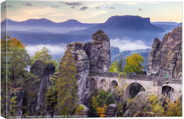 Saxon Switzerland National Park - view to Bastei Bridge Canvas Print by Melanie Viola