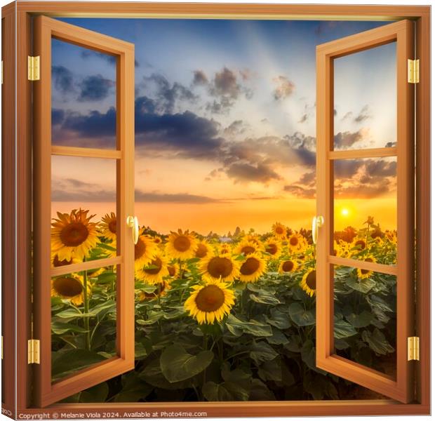 View of sunflowers at sunset Canvas Print by Melanie Viola