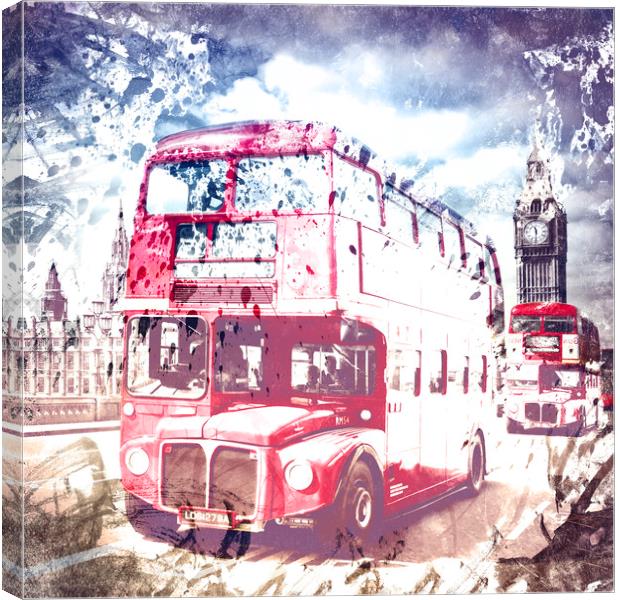 City-Art LONDON Red Buses on Westminster Bridge Canvas Print by Melanie Viola