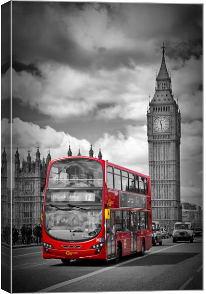 LONDON Houses Of Parliament And Red Bus Canvas Print by Melanie Viola