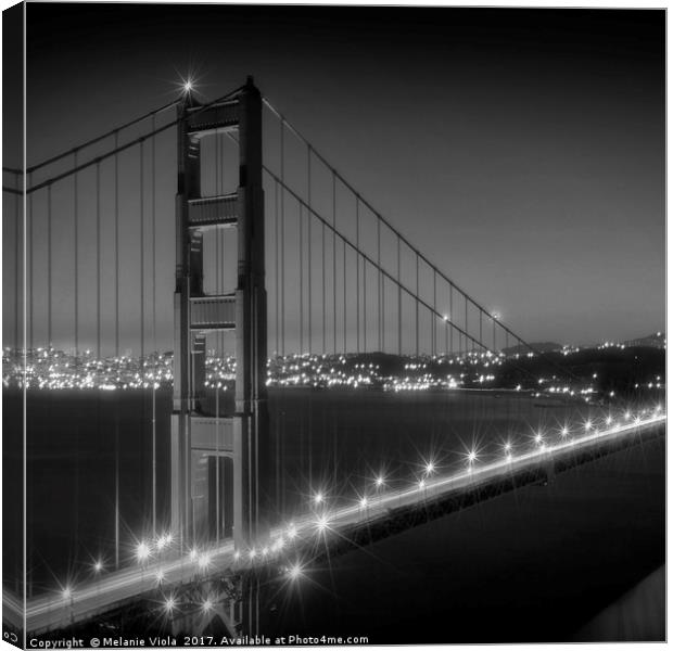 Evening Cityscape of Golden Gate Bridge Monochrome Canvas Print by Melanie Viola