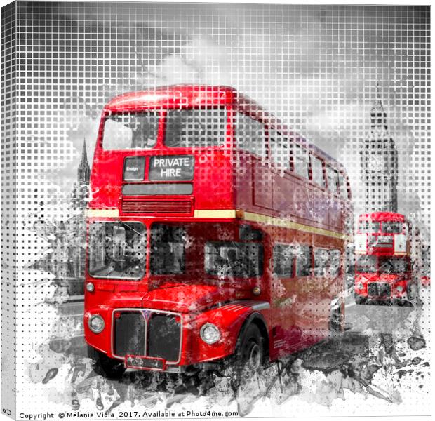 Graphic Art LONDON WESTMINSTER Red Buses Canvas Print by Melanie Viola