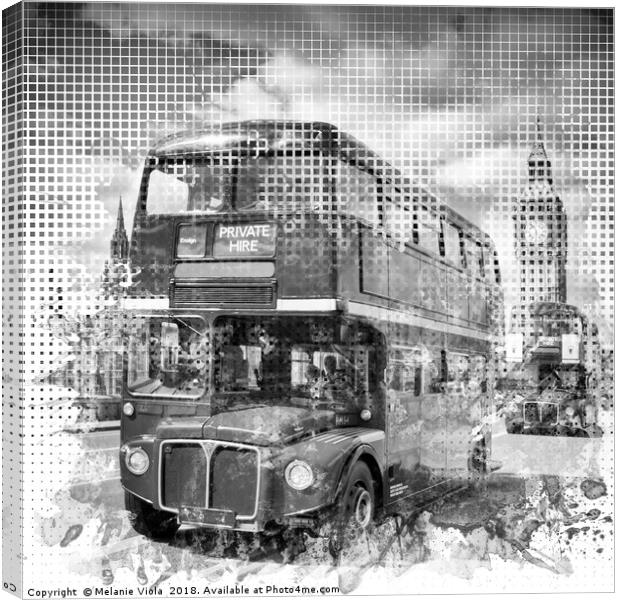 Graphic Art LONDON WESTMINSTER Buses | Monochrome Canvas Print by Melanie Viola