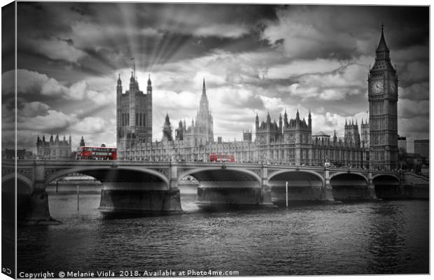 LONDON Westminster Bridge and red buses Canvas Print by Melanie Viola