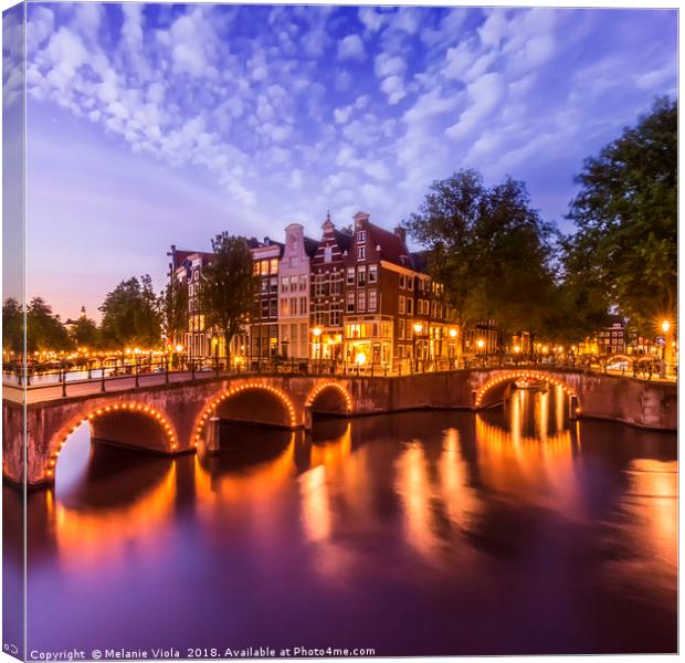 AMSTERDAM Idyllic nightscape from Keizersgracht  Canvas Print by Melanie Viola