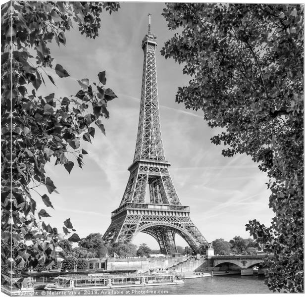 PARIS Eiffel Tower & River Seine | Monochrome Canvas Print by Melanie Viola