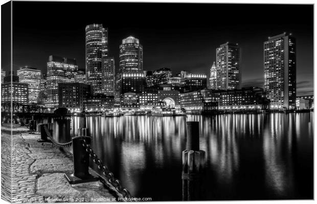 BOSTON Fan Pier Park & Skyline at night | monochro Canvas Print by Melanie Viola