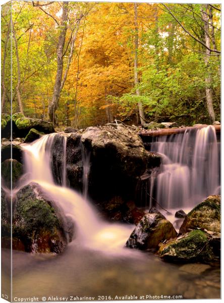 Waterfall in the forest during Autumn Canvas Print by Aleksey Zaharinov