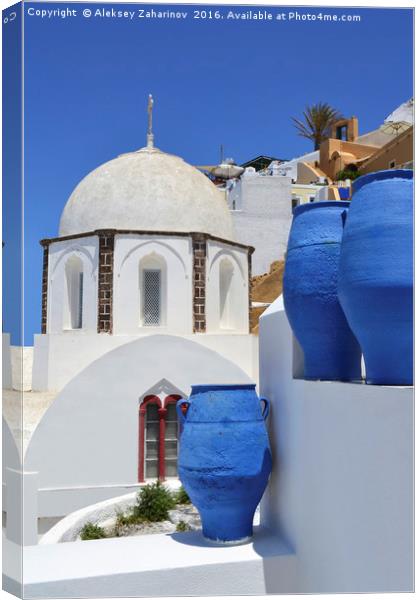 A small church in Fira, Santorini, Greece Canvas Print by Aleksey Zaharinov