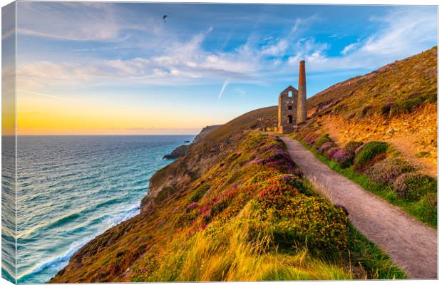 Paraglider over Towanroath mine shaft Wheal Coates Canvas Print by Michael Brookes