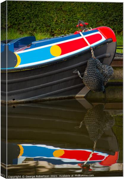 Colourful reflections of a narrowboat  Canvas Print by George Robertson