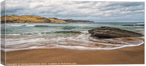 Waves on beach at Strathy Bay Canvas Print by George Robertson