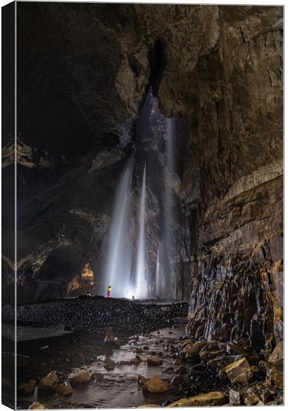 Caver in Gaping Gill Cavern Canvas Print by George Robertson