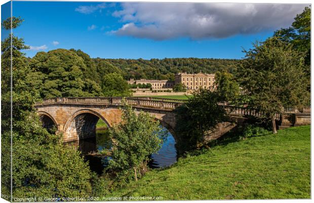 Arched Bridge over the River Derwent at Chatsworth Canvas Print by George Robertson