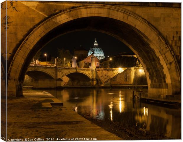 St Peter's through an Arch on the Tiber, Italy Canvas Print by Ian Collins