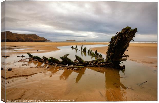 The Helvetia Wreck at Rhossili Bay, Gower Canvas Print by Dan Santillo