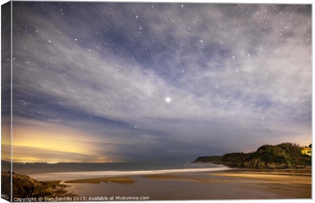Caswell Bay on Gower in Wales at Night Canvas Print by Dan Santillo