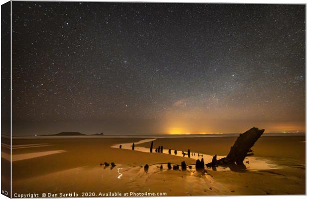 Helvetia Wreck and Worms Head at Night Canvas Print by Dan Santillo