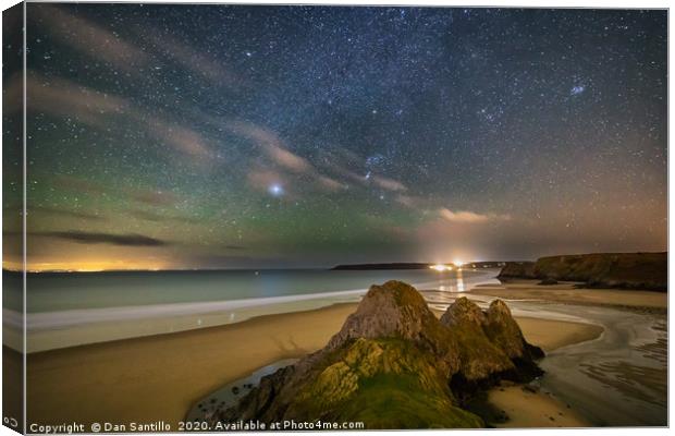 Three Cliffs Bay, Gower at Night with Sirius Canvas Print by Dan Santillo