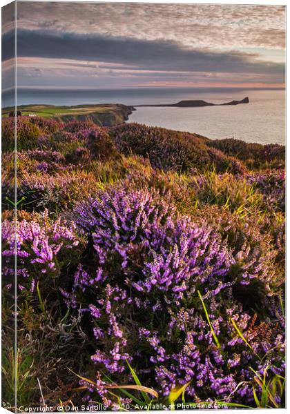 Worms Head and Rhossili Bay from Rhossili Down, Go Canvas Print by Dan Santillo