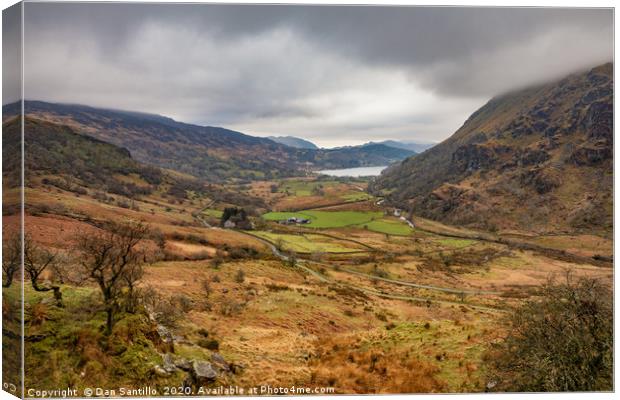 Looking down the valley to Llyn Gwynant, Snowdonia Canvas Print by Dan Santillo