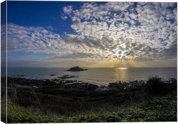 Mewstone Sunset from Wembury Point Canvas Print by Jon Rendle