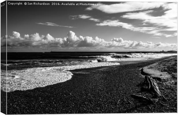 Wild waves all black and white.  Canvas Print by Ian Richardson