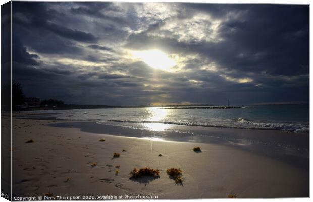 Dover beach in Barbados at Sunset Canvas Print by Piers Thompson