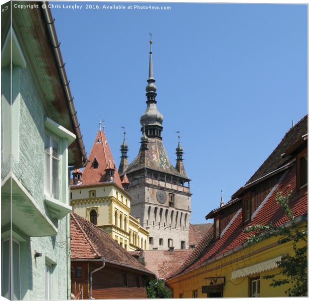 Sighisoara, Romania, Turnului de Ceas from Stradel Canvas Print by Chris Langley