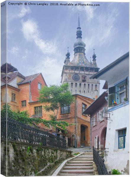 Approaching the Barbican, Sighisoara, Romania. Canvas Print by Chris Langley
