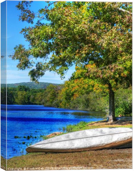 Shepherd Mountain Lake with Canoe  Canvas Print by Frankie Cat