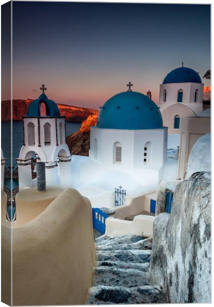 Oia Blue domed Church 2 Canvas Print by Paul Andrews