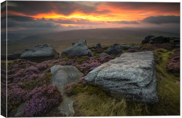 Stanage Sunset Canvas Print by Paul Andrews