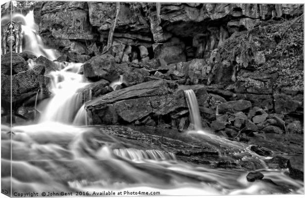 Lumsdale Falls in Black and White Canvas Print by John Gent