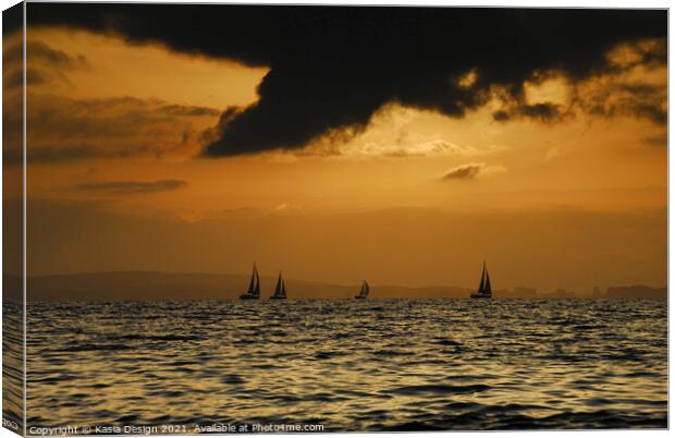 Yachts Return at Sunset, Bay of Palma, Mallorca Canvas Print by Kasia Design