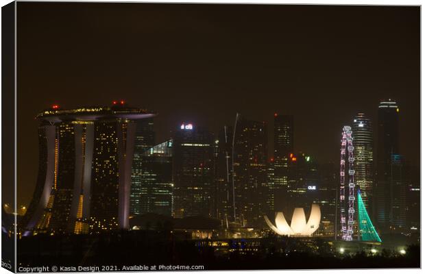 Nighttime City Skyline, Singapore Canvas Print by Kasia Design