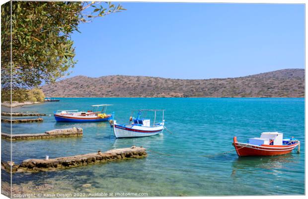 Colourful Boats in Elounda Bay, Crete, Greece Canvas Print by Kasia Design