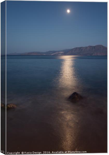 Moonlit Mirabello Bay, Agios Nikolaos, Greece Canvas Print by Kasia Design