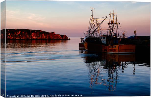 Dusk on Port Ellen Harbour, Islay Canvas Print by Kasia Design