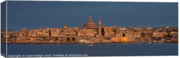 Malta: Valletta Skyline at Dusk Canvas Print by Kasia Design